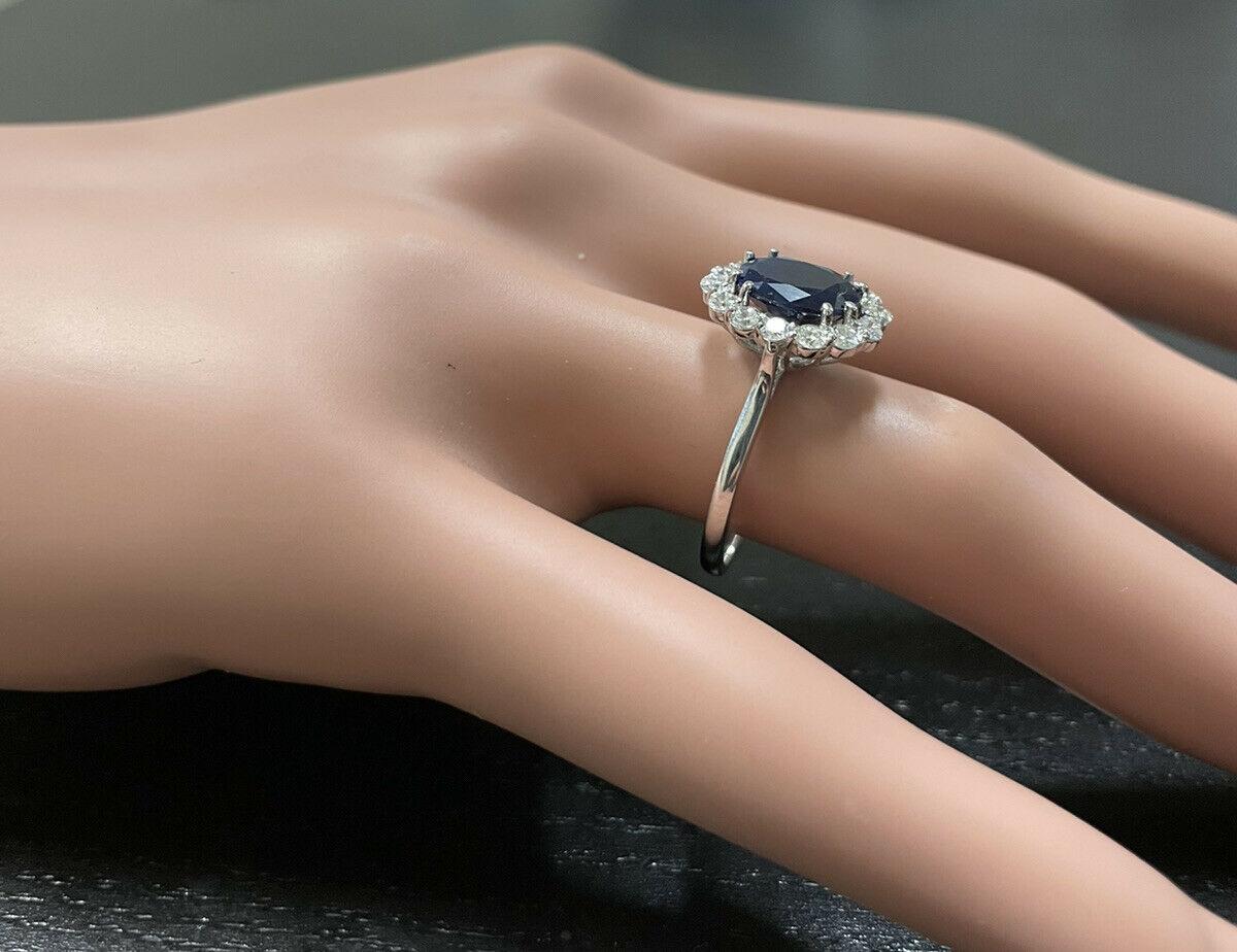 3.60 Carats Natural Sapphire and Diamond 14k Solid White Gold Ring For Sale 3
