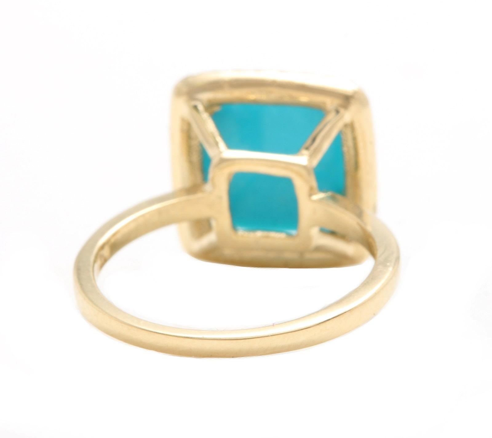 Mixed Cut 3.60 Carats Natural Turquoise and Diamond 14k Solid Yellow Gold Ring For Sale
