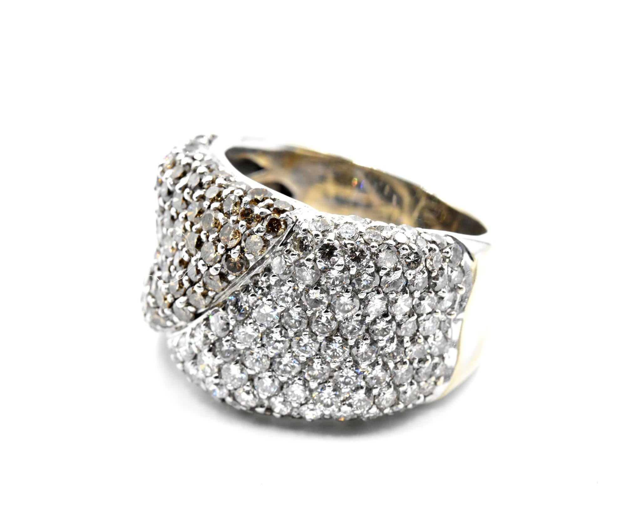 Modern 3.60 Carats White and Chocolate Diamond Ring 14 Karat White Gold