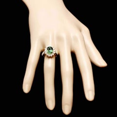 3.60 Carat Natural Looking Green Tourmaline & Diamond 14K Solid Yellow Gold Ring