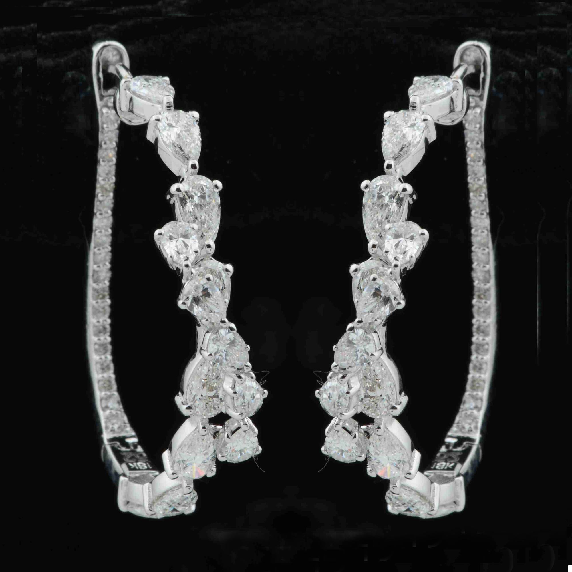 3.60 Ct SI Clarity HI Color Pear Shape Diamond Hoop Earrings 18 Karat White Gold For Sale 1