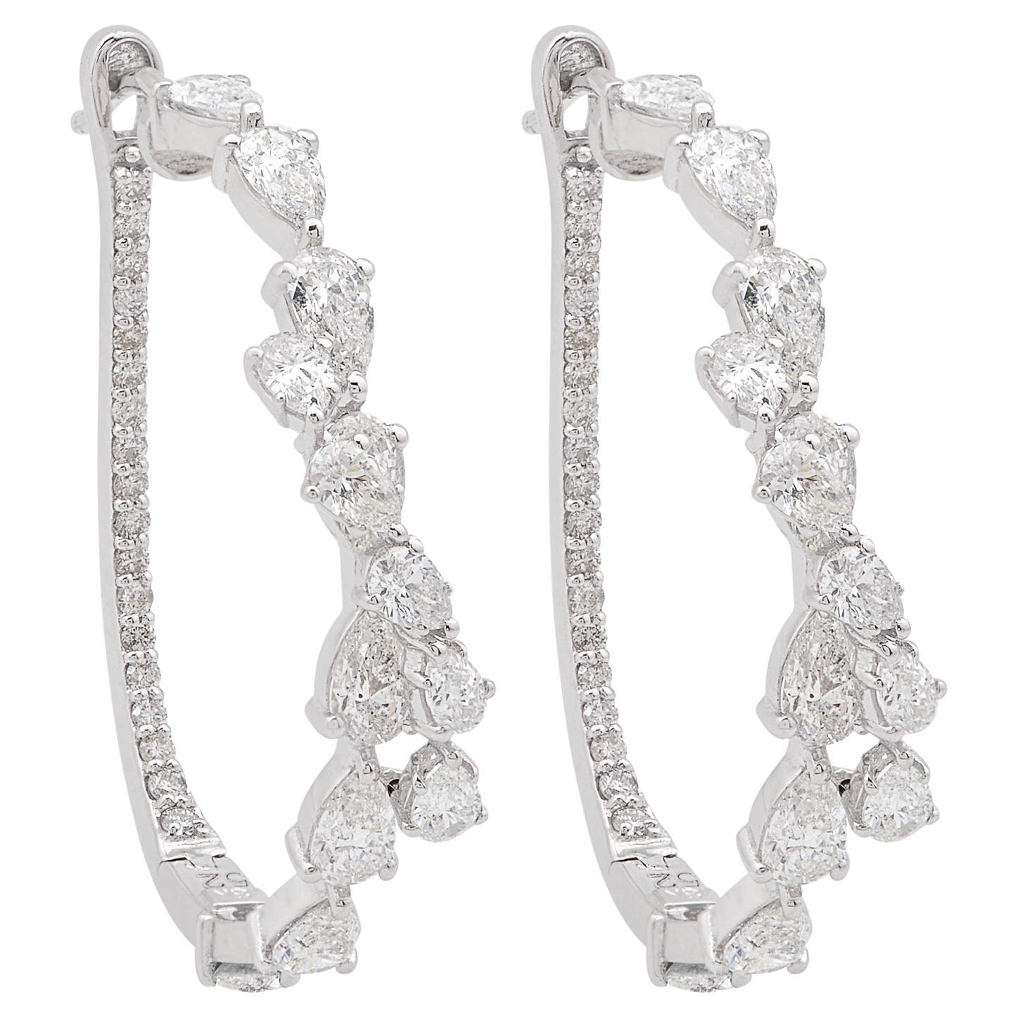 3.60 Ct SI Clarity HI Color Pear Shape Diamond Hoop Earrings 18 Karat White Gold For Sale