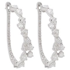 3.60 Ct SI Clarity HI Color Pear Shape Diamond Hoop Earrings 18 Karat White Gold