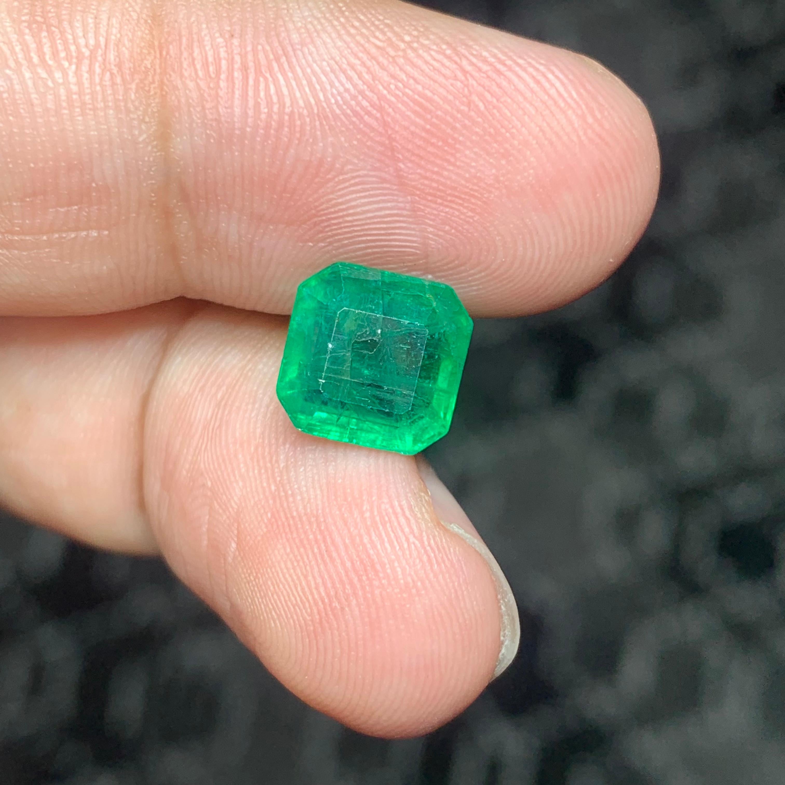 Faceted Emerald 
Weight: 3.60 Carats 
Dimension: 9x8.8x5.8 Mm
Origin: Zambia
Color: Green. 
Shape: Octagon 
Treatment: Non 
Certificate: On Customer Demand 
.
Emerald is a captivating gemstone known for its lush green color and remarkable