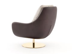 360-Degree Swivel Armchair In Leather/Velvet Upholstery & Polished Gold Base