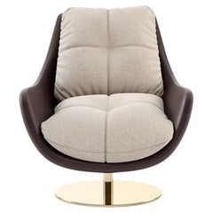 Fauteuil pivotant à 360 degrés, tapissé de cuir/velours et base dorée polie