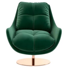 360-Degree Swivel Armchair In Velvet Upholstery & Polished Gold Base