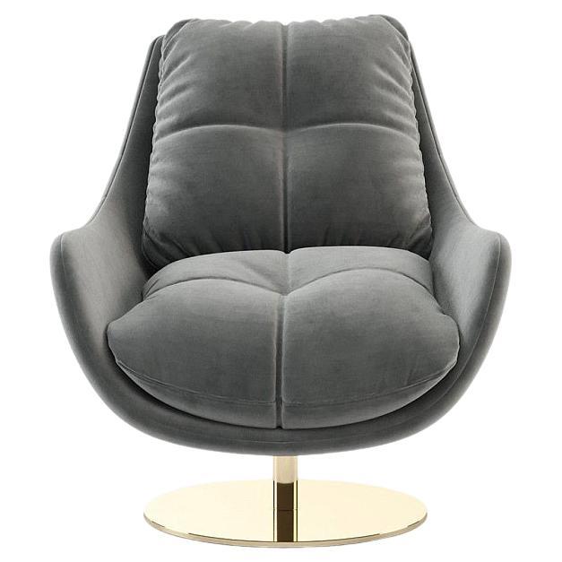 360-Degree Swivel Armchair with Custom Velvet Upholstery and Metallic Finishes