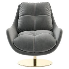 360-Degree Swivel Armchair with Custom Velvet Upholstery and Metallic Finishes