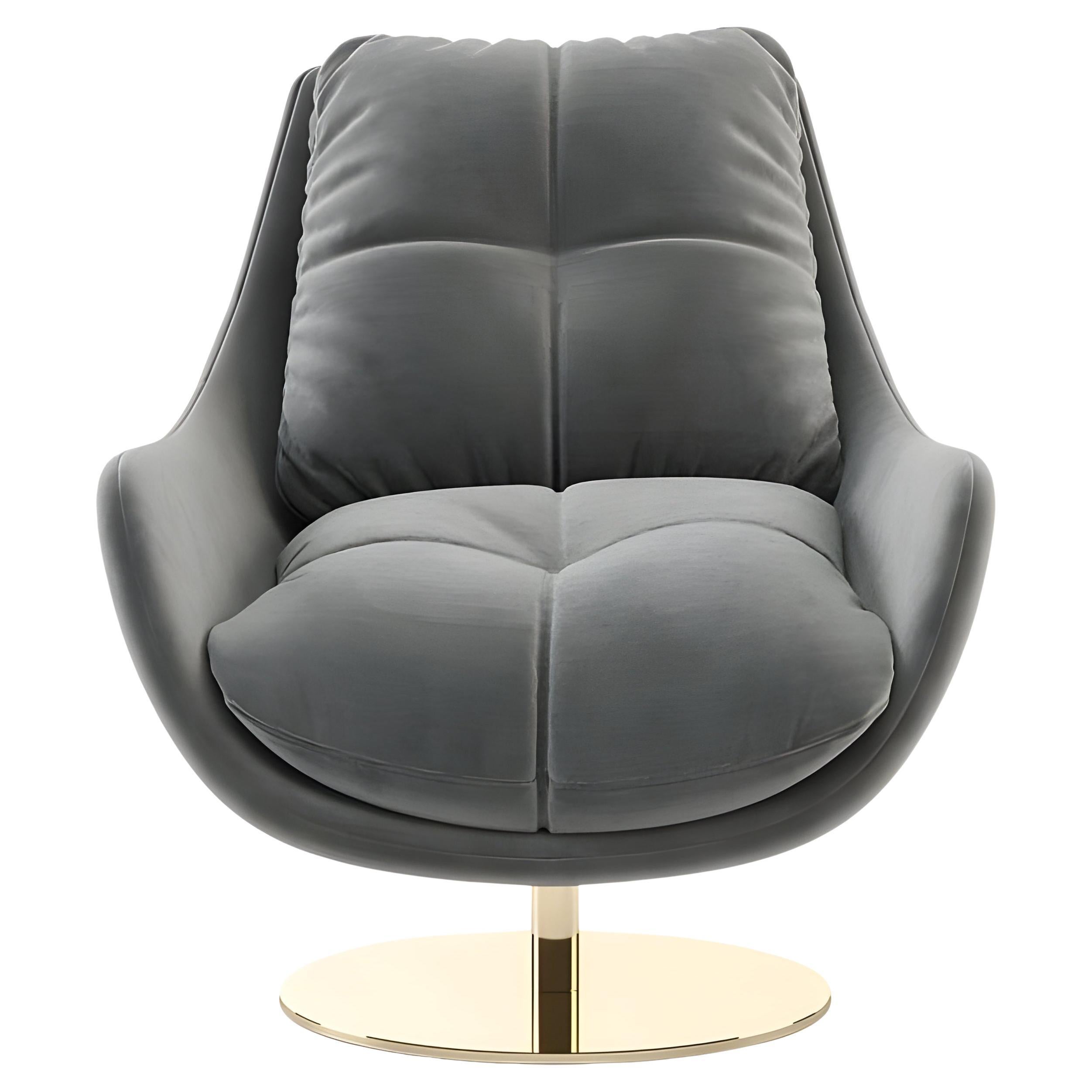 360-Degree Swivel Armchair with Custom Velvet Upholstery and Metallic Finishes