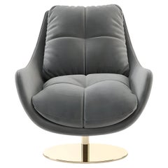 360-Degree Swivel Armchair with Custom Velvet Upholstery and Metallic Finishes