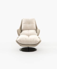 360-Degree Swivel Armchair with Matching Ottoman In Leather & Velvet