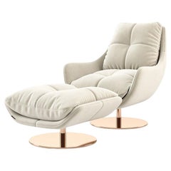 Fauteuil pivotant à 360 degrés avec ottoman assorti en velours crème viennois