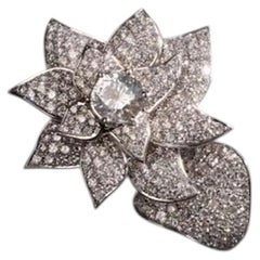 360 Diamond Double Finger 18K White Gold Flower Ring