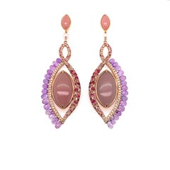 Sunita Nahata 360° Double Sided Guava Quartz and Grey Moonstone Earring in 18KRG