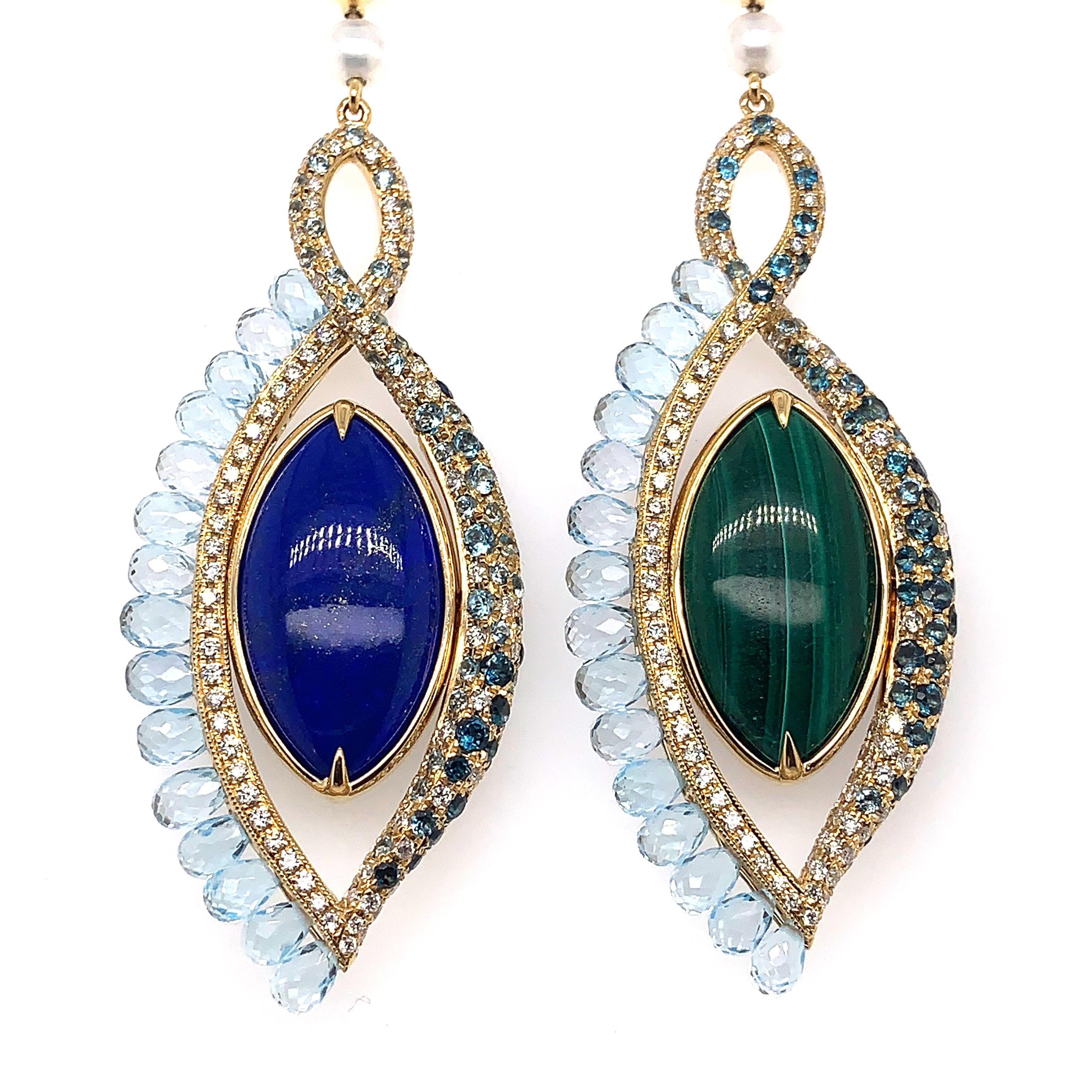 360° Double Sided Malachite and Lapis Earring in 18 Karat Rose Gold In New Condition For Sale In Hong Kong, HK