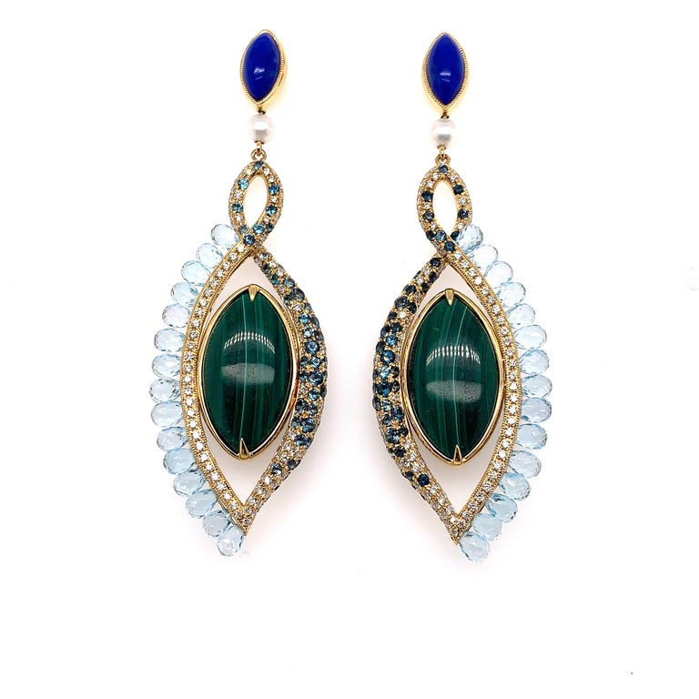 360° Double Sided Malachite and Lapis Earring in 18 Karat Rose Gold For ...