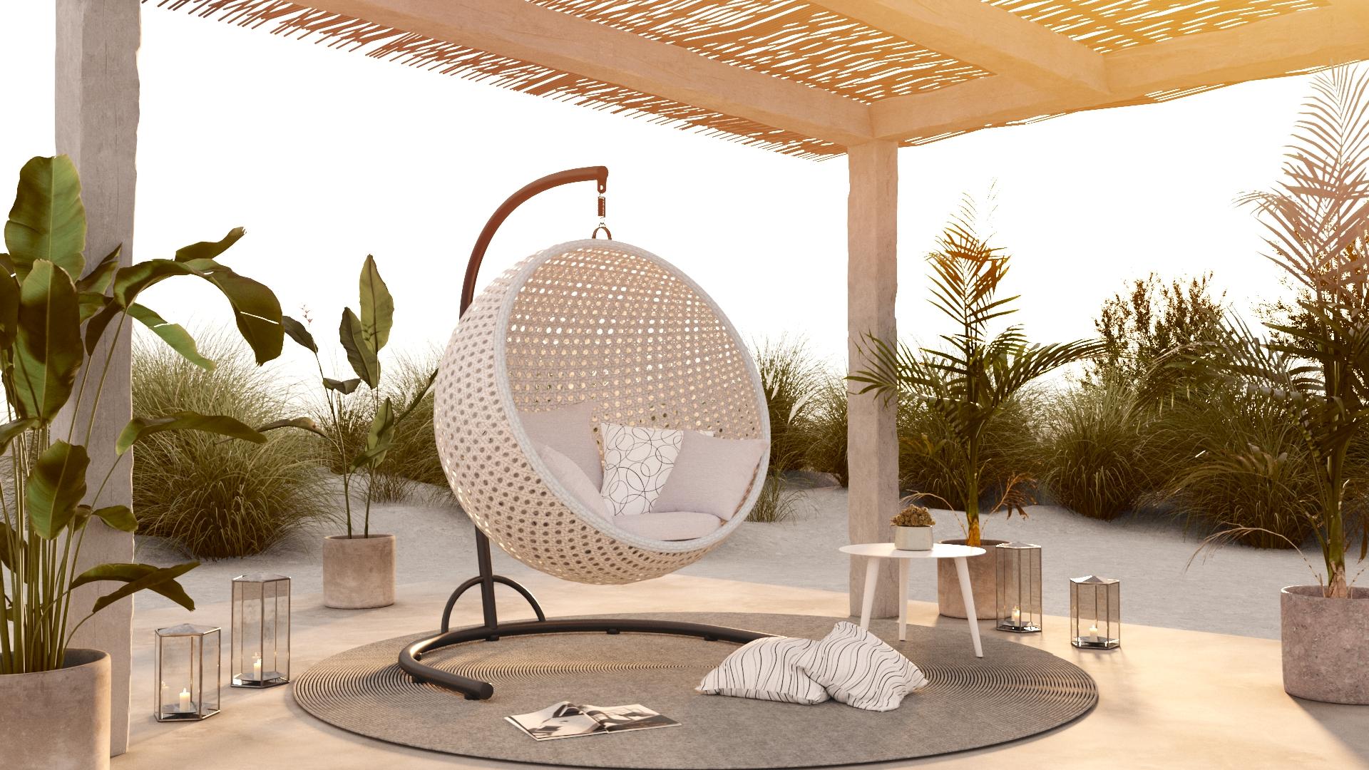 360° Rotating Outdoor Cocoon Chair in Open Cane Webbing For Sale 3