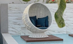 360° Rotating Outdoor Cocoon Chair in Open Cane Webbing