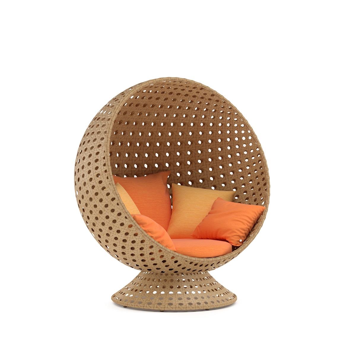 Hand-Crafted 360° Rotating Outdoor Cocoon Chair in Open Cane Webbing For Sale