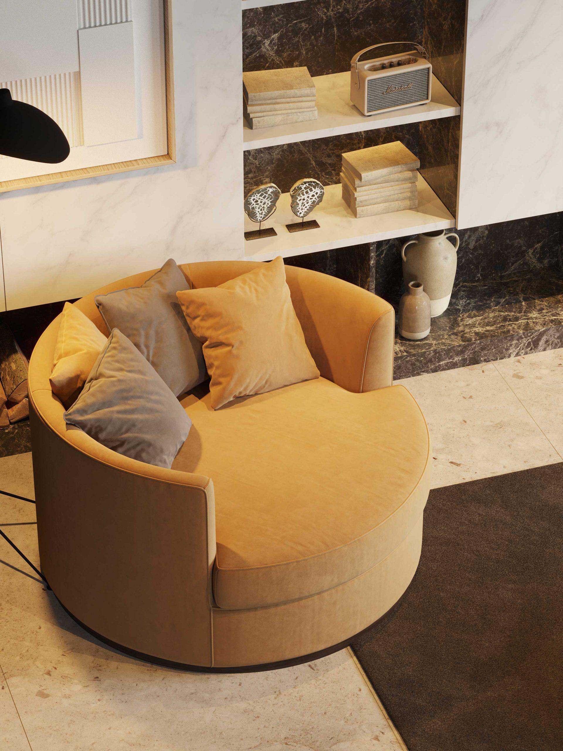 Modern 360° Rotating Oversized Armchair In Custom Velvet Colors For Sale