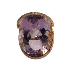 36.00 Carat Amethyst 0.75 Carat Brilliant Cut Diamond 18 Kt  Gold Cocktail Ring