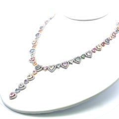 36.00 Carat Heart & Round Brilliant Diamond Statement Necklace in 18K White Gold