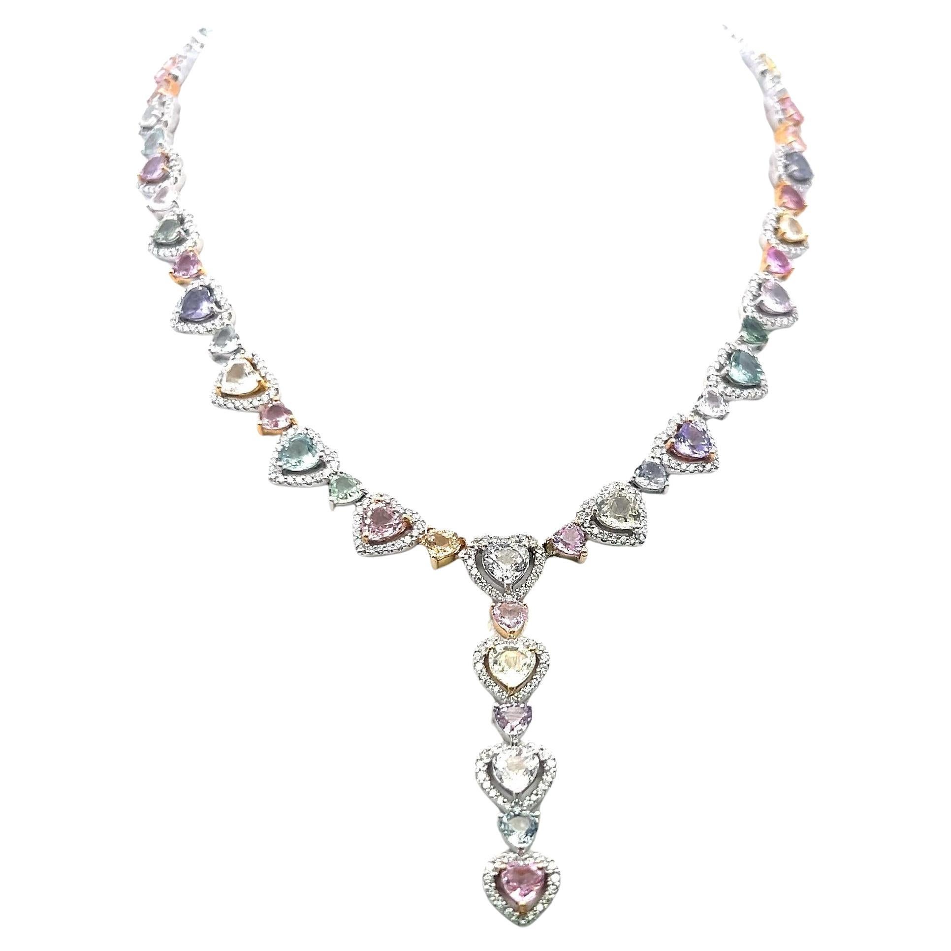 36.00 Carat Heart Shape Sapphire 4.00 Carat Diamond 18K WG Statement Necklace