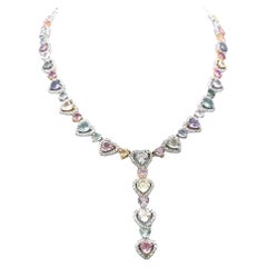 36.00 Carat Heart Shape Sapphire 4.00 Carat Diamond 18K WG Statement Necklace
