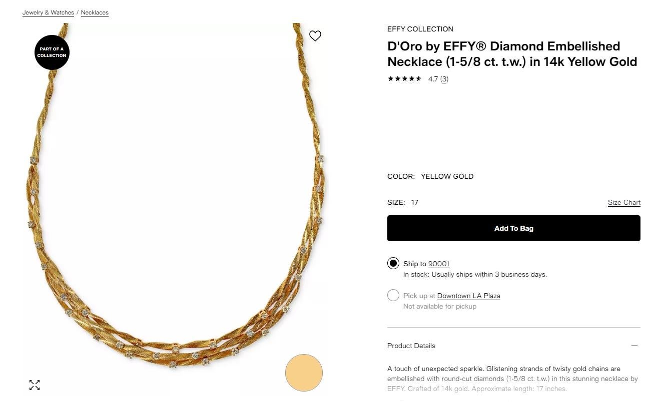 $36000 / NEW / EFFY D'Oro Vine 4.25 CT Diamond complete set / 14K Yellow Gold 4