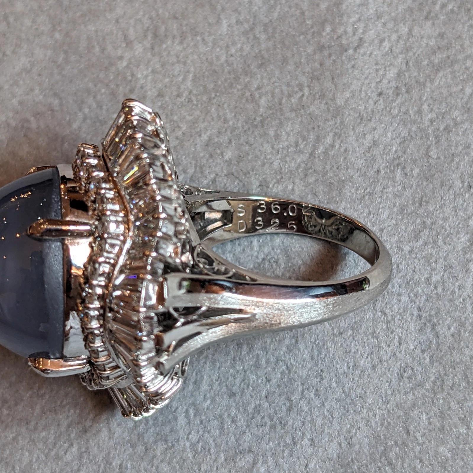Bague saphir étoilé et diamant de 36,02 carats en platine en vente 5