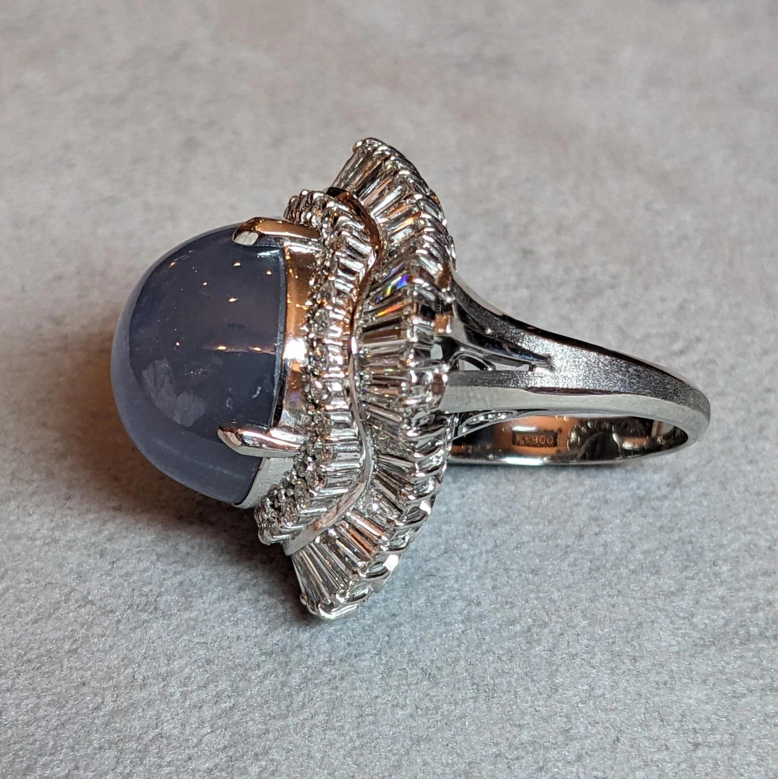 Bague saphir étoilé et diamant de 36,02 carats en platine en vente 1
