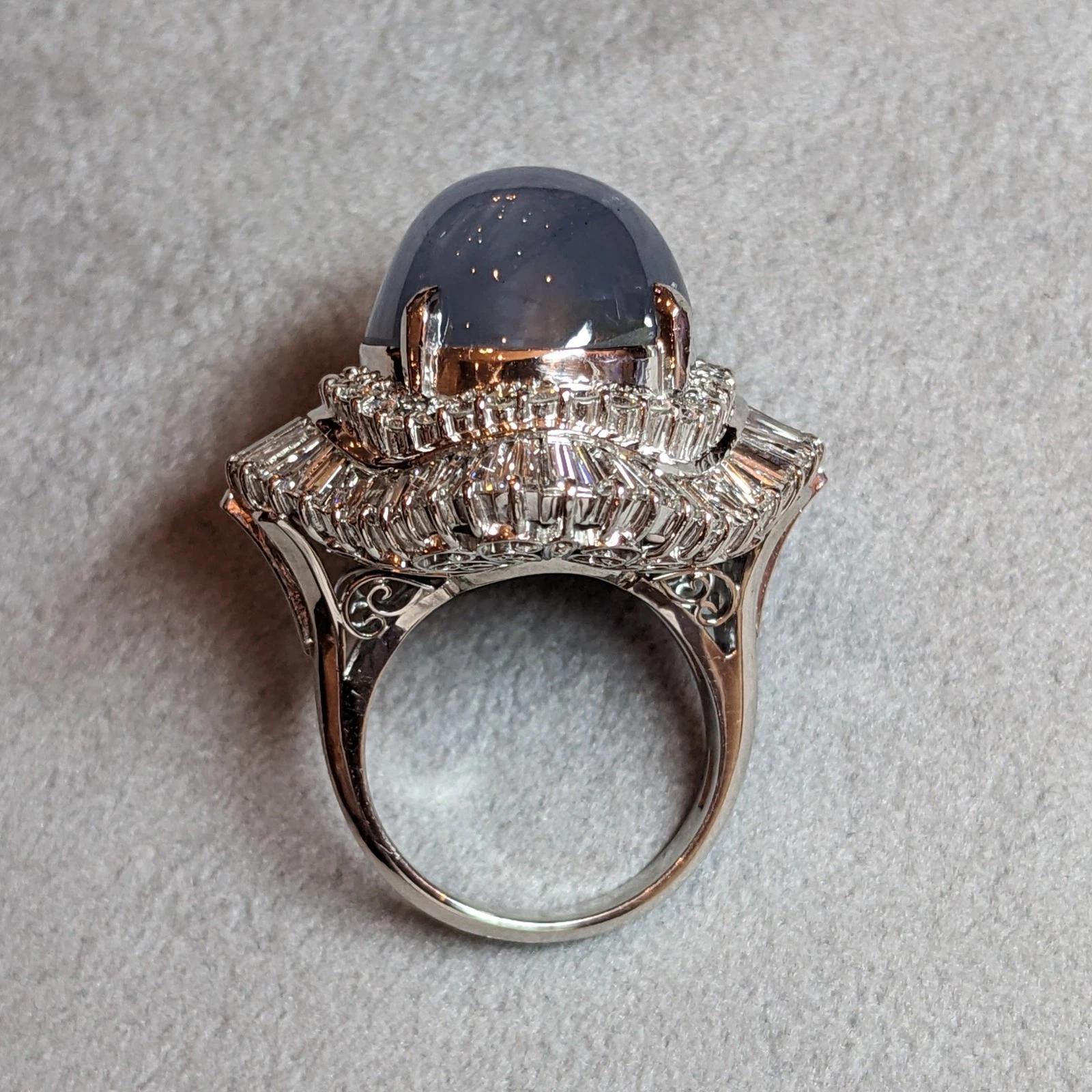 Bague saphir étoilé et diamant de 36,02 carats en platine en vente 2