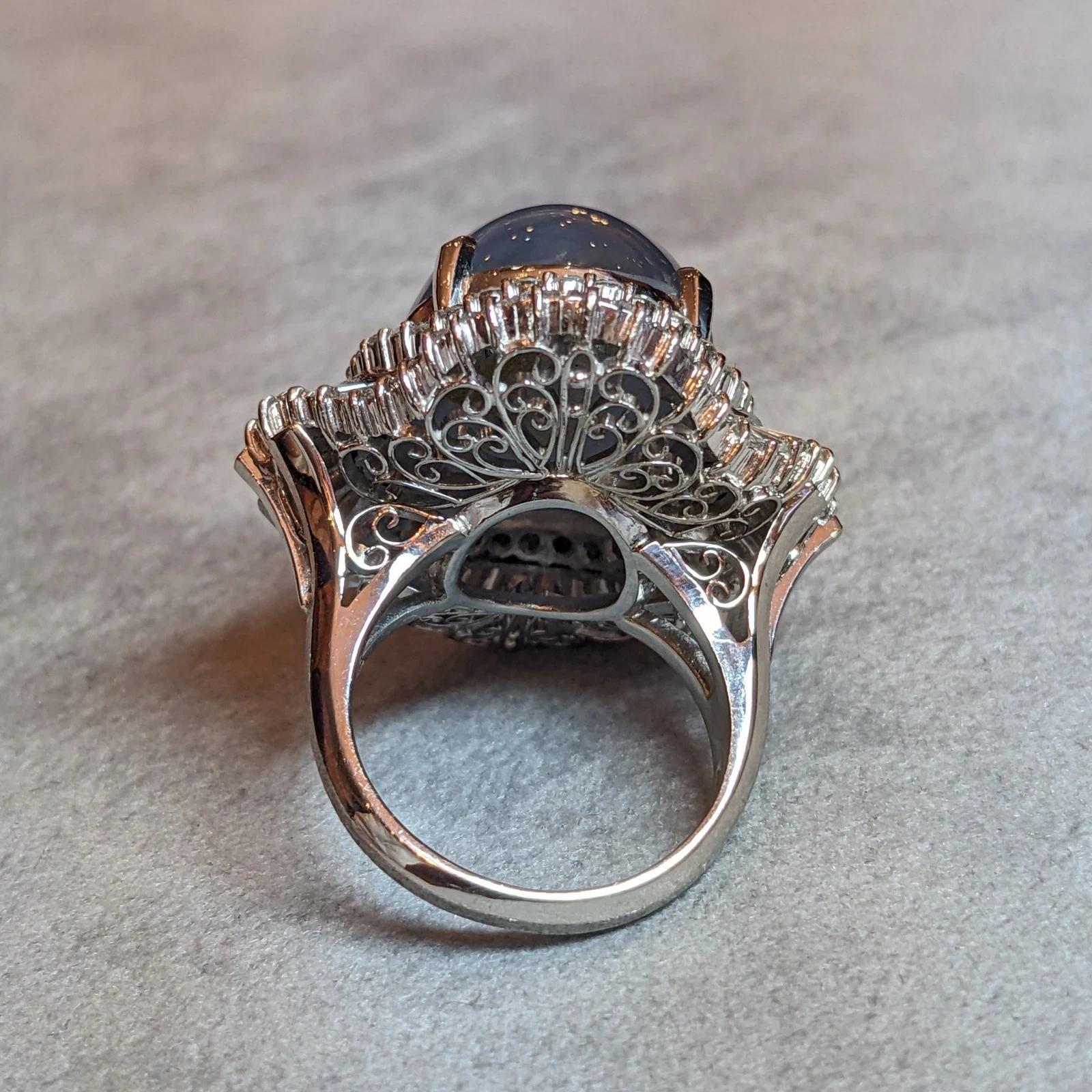 Bague saphir étoilé et diamant de 36,02 carats en platine en vente 3