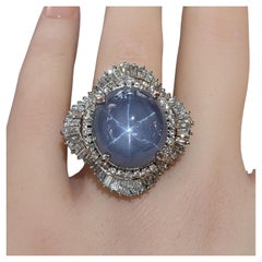 Bague saphir étoilé et diamant de 36,02 carats en platine