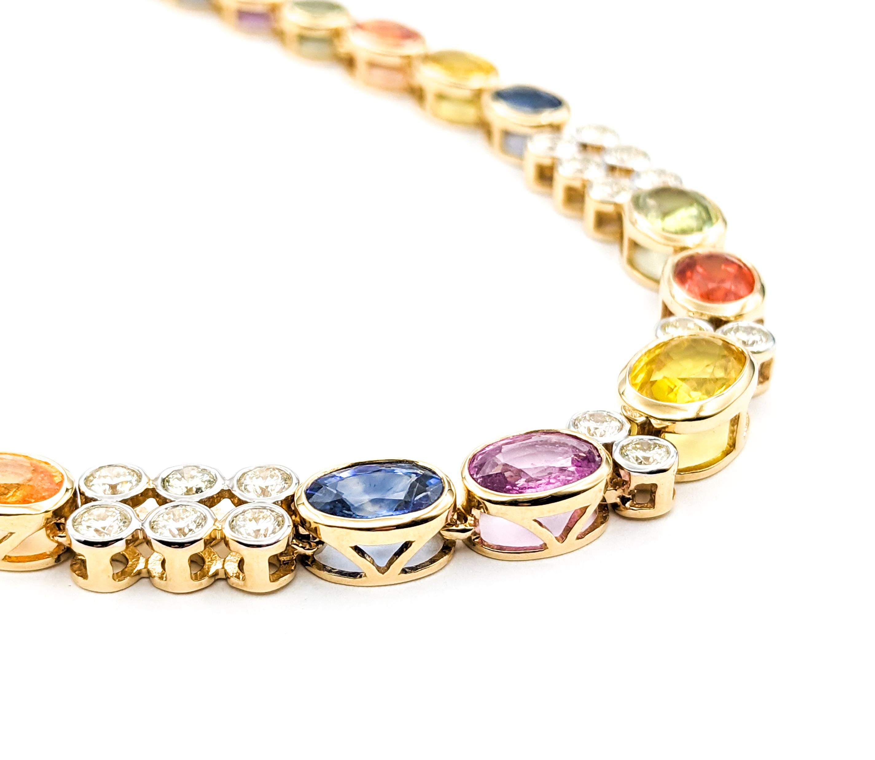 36.02ctw of Multi-Colored Sapphires & 1.89ctw Diamond Necklace In Yellow Gold For Sale 5