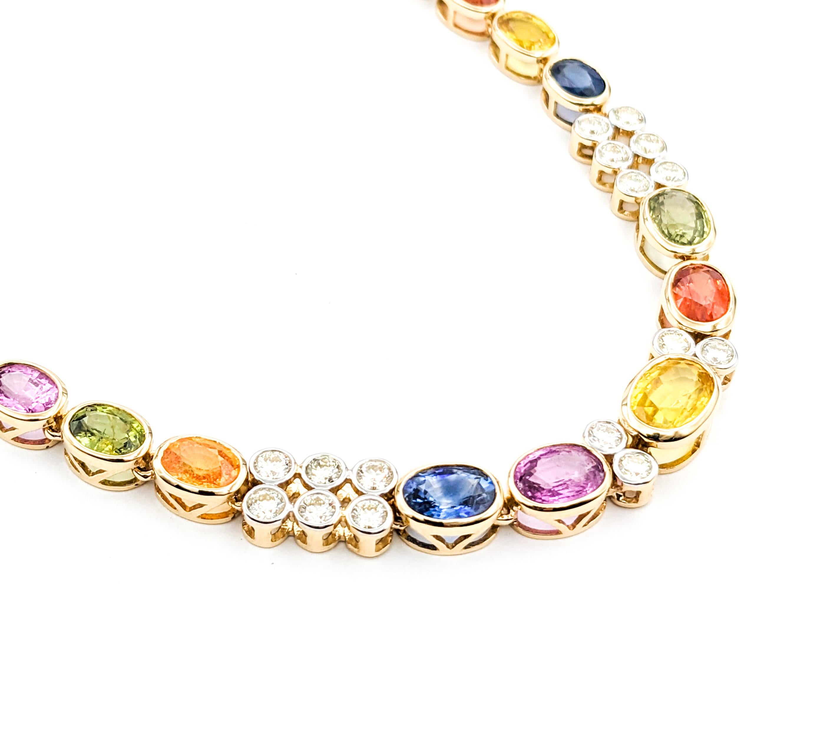 36.02ctw of Multi-Colored Sapphires & 1.89ctw Diamond Necklace In Yellow Gold For Sale 6