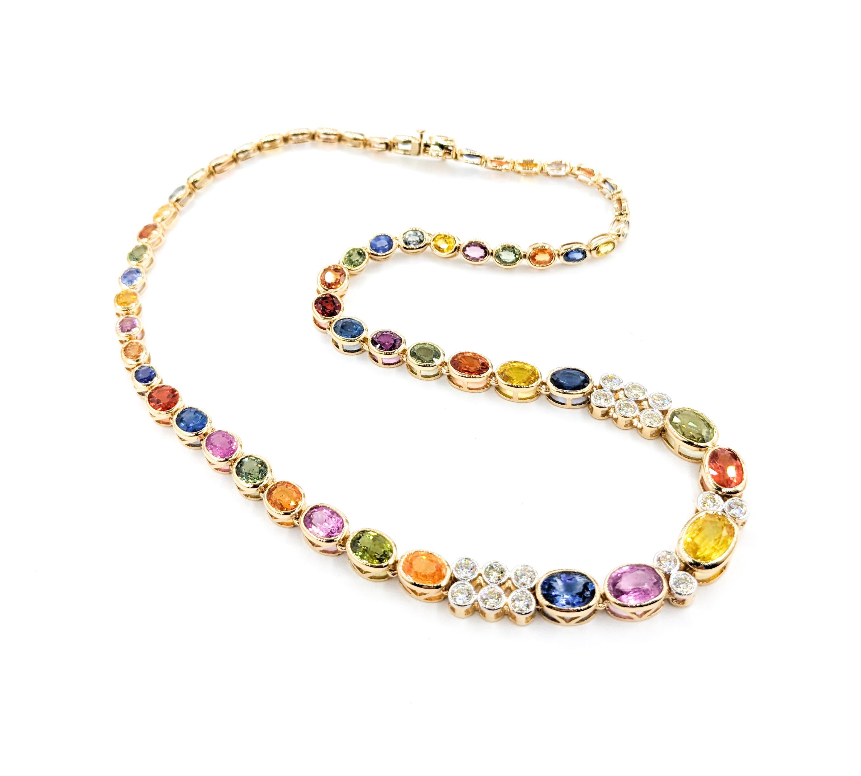 36.02ctw of Multi-Colored Sapphires & 1.89ctw Diamond Necklace In Yellow Gold

Introducing an exquisite Gemstone Fashion Necklace for women, masterfully crafted in 14kt Yellow Gold. This stunning piece is a perfect blend of luxury and style,