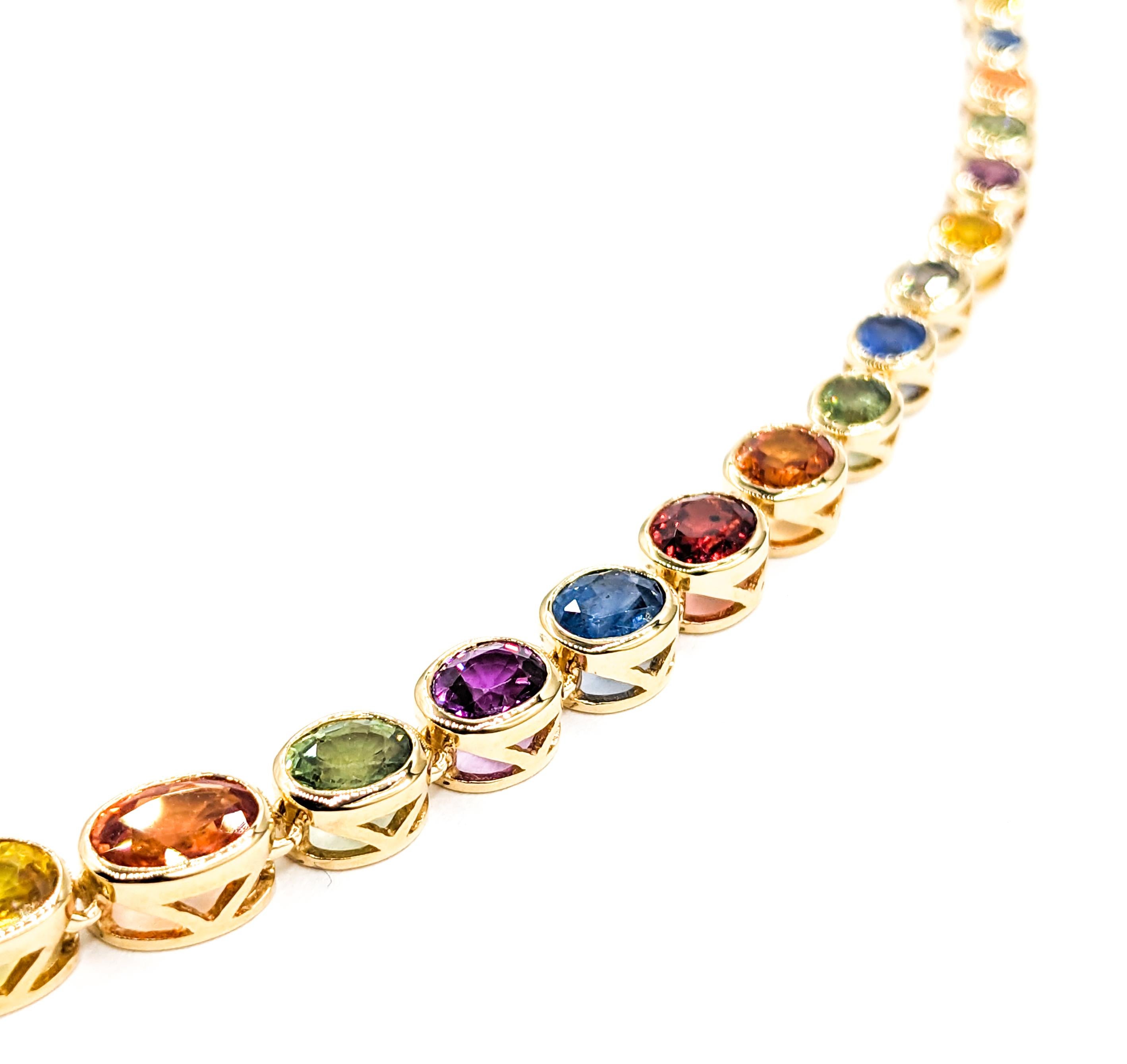 36.02ctw of Multi-Colored Sapphires & 1.89ctw Diamond Necklace In Yellow Gold In Excellent Condition For Sale In Bloomington, MN