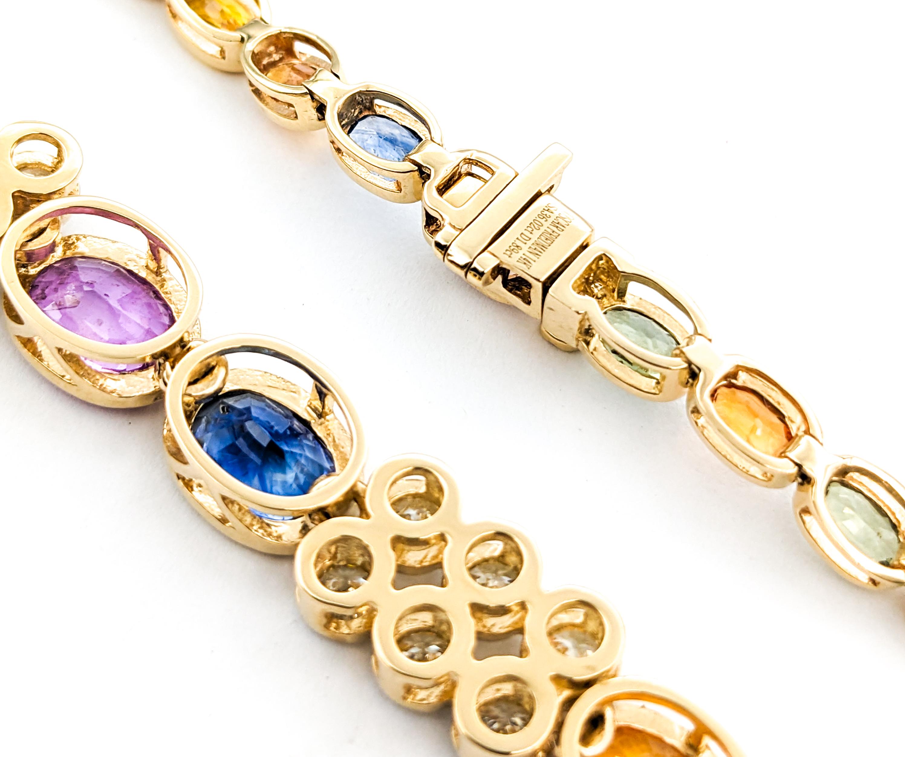36.02ctw of Multi-Colored Sapphires & 1.89ctw Diamond Necklace In Yellow Gold For Sale 2