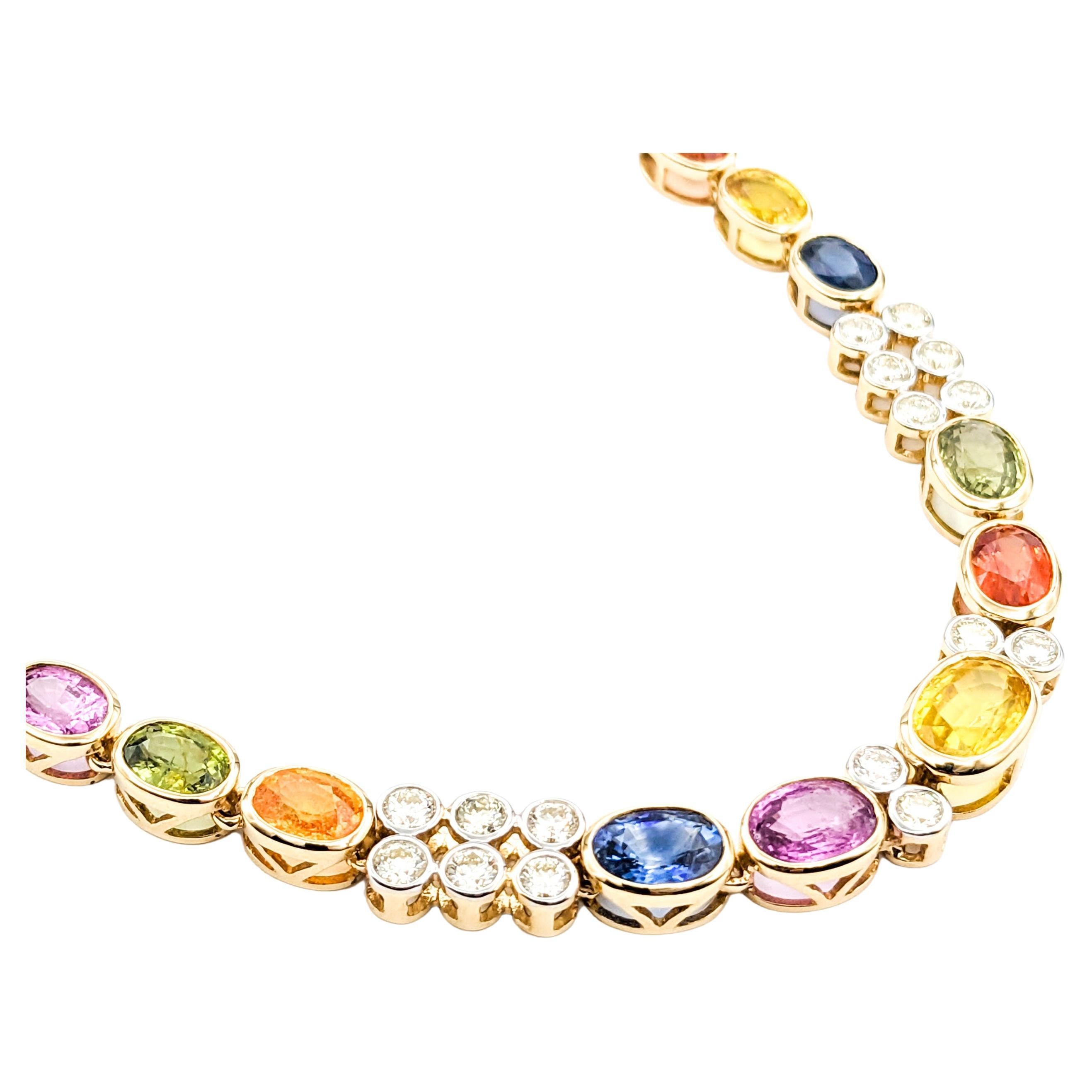 36.02ctw of Multi-Colored Sapphires & 1.89ctw Diamond Necklace In Yellow Gold For Sale