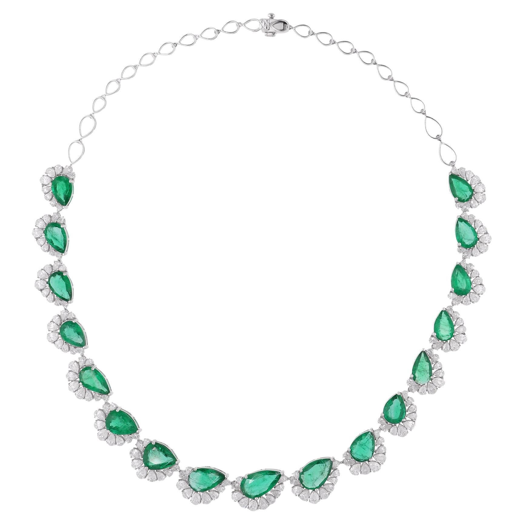 36.08TCW Pear Zambian Emerald Halo SI/H Diamond Necklace for Wife 14k White Gold (collier pour femme)