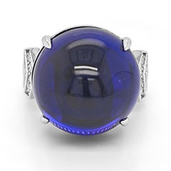 36.09 Carats Tanzanite and White Diamond White Gold Dome Ring