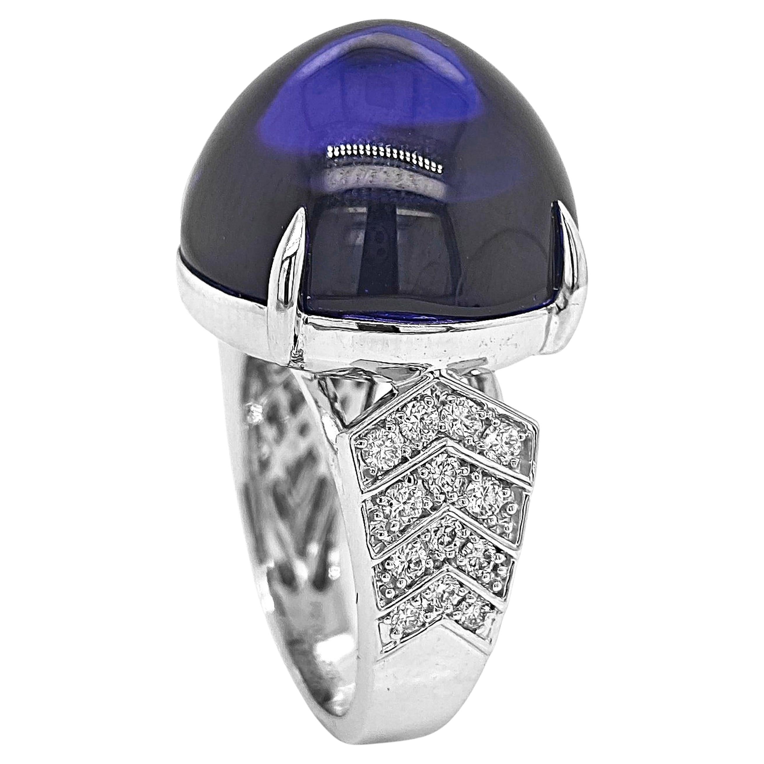 36.09 Carats Tanzanite and White Diamond White Gold Dome Ring
