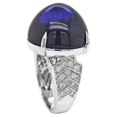 36.09 Carats Tanzanite and White Diamond White Gold Dome Ring