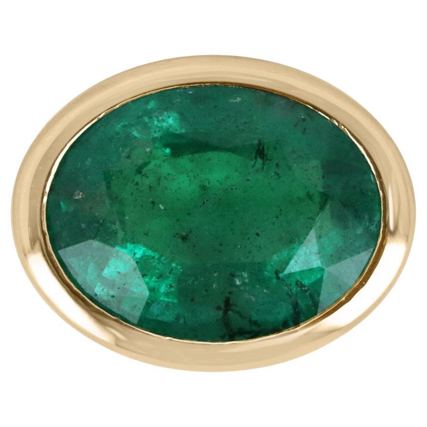 3.60ct 14K Oval Emerald Bezel Pendant Multi-Functional E-W or N-S Earthmined