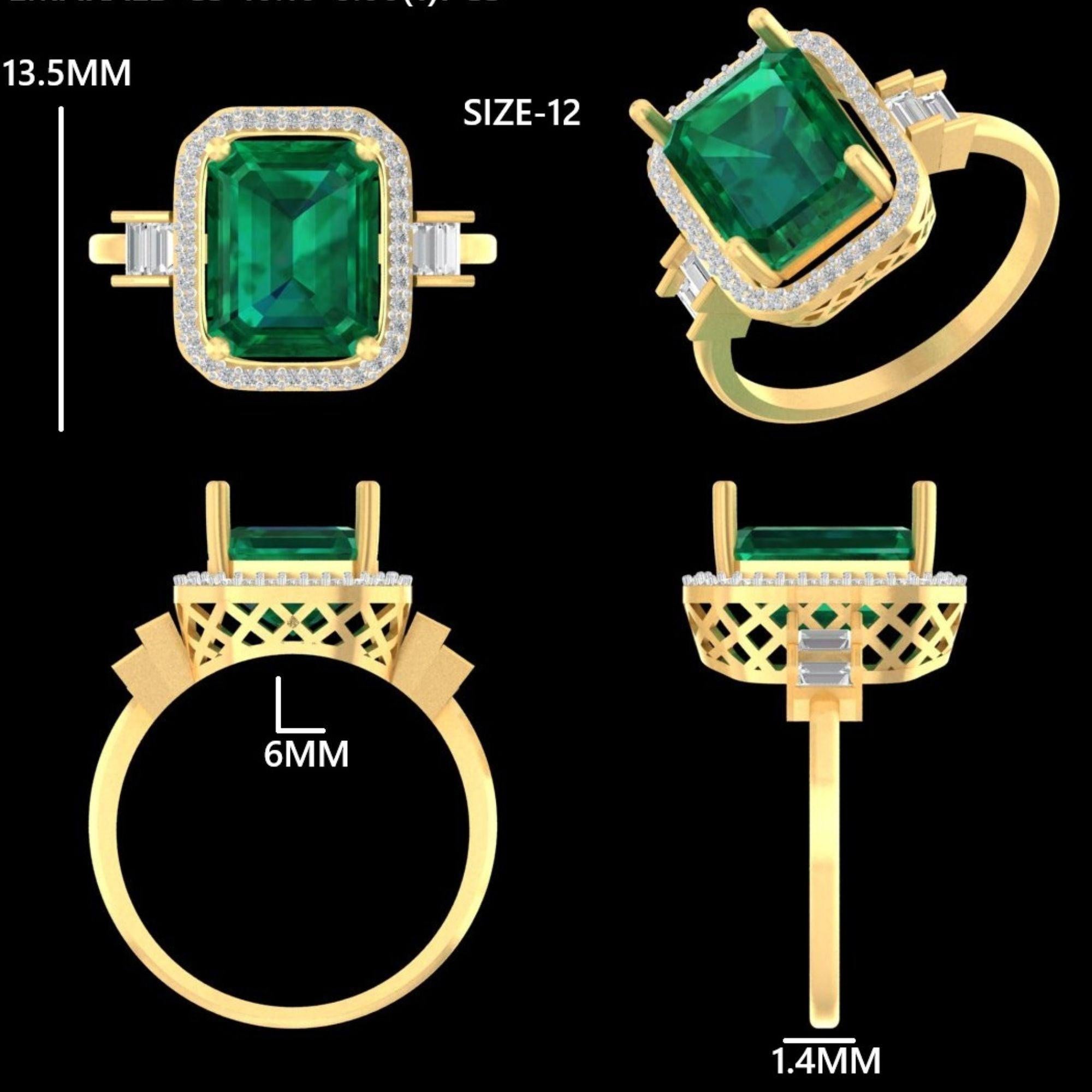 3,60ct Smaragd Edelstein Ring mit natürlichen Diamanten in 14K Solid Gold (zertifiziert) im Angebot 2