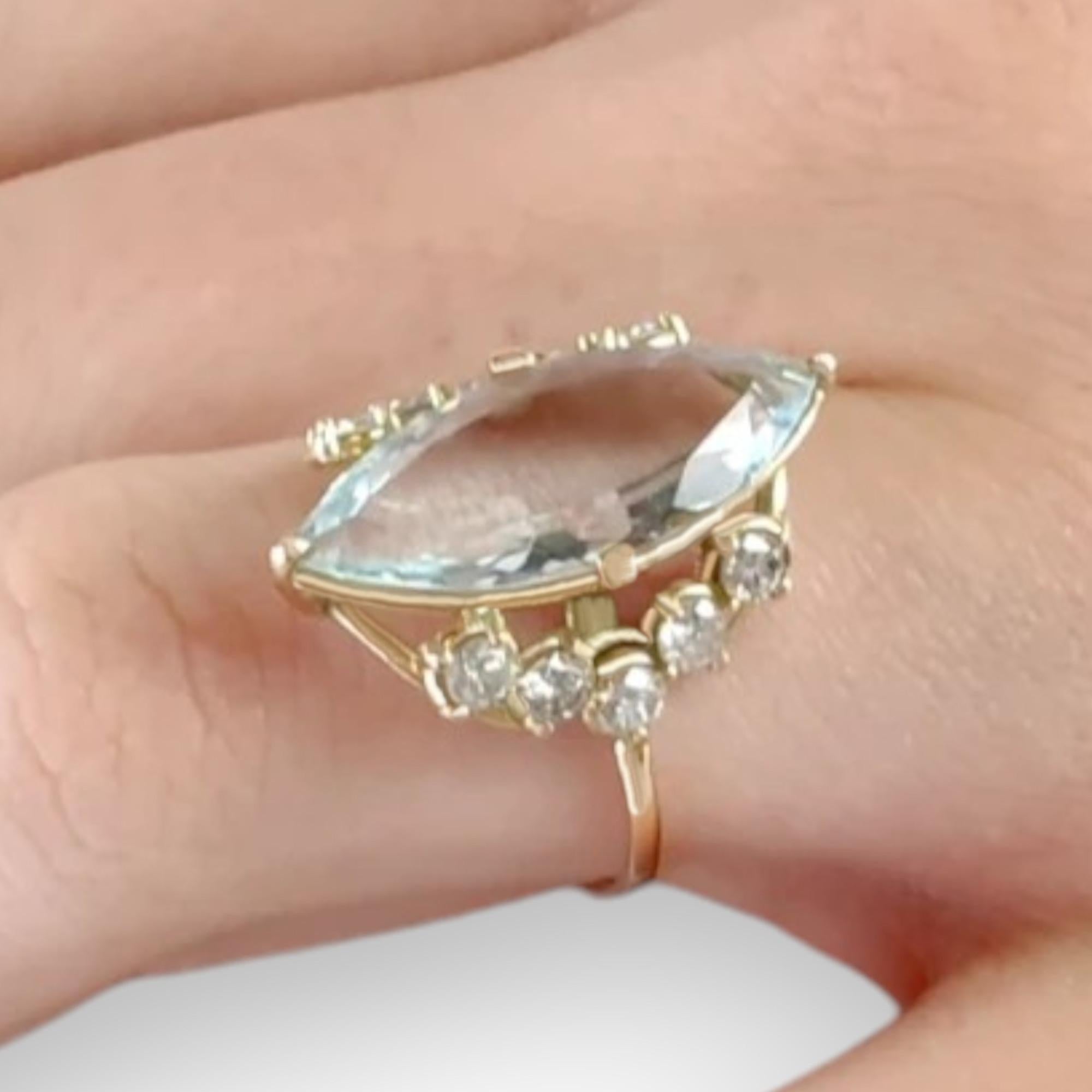 3.60ct Natural Aquamarine - Diamond Ring, Marquise Cut, 14K Gold, IGE Certified For Sale 1