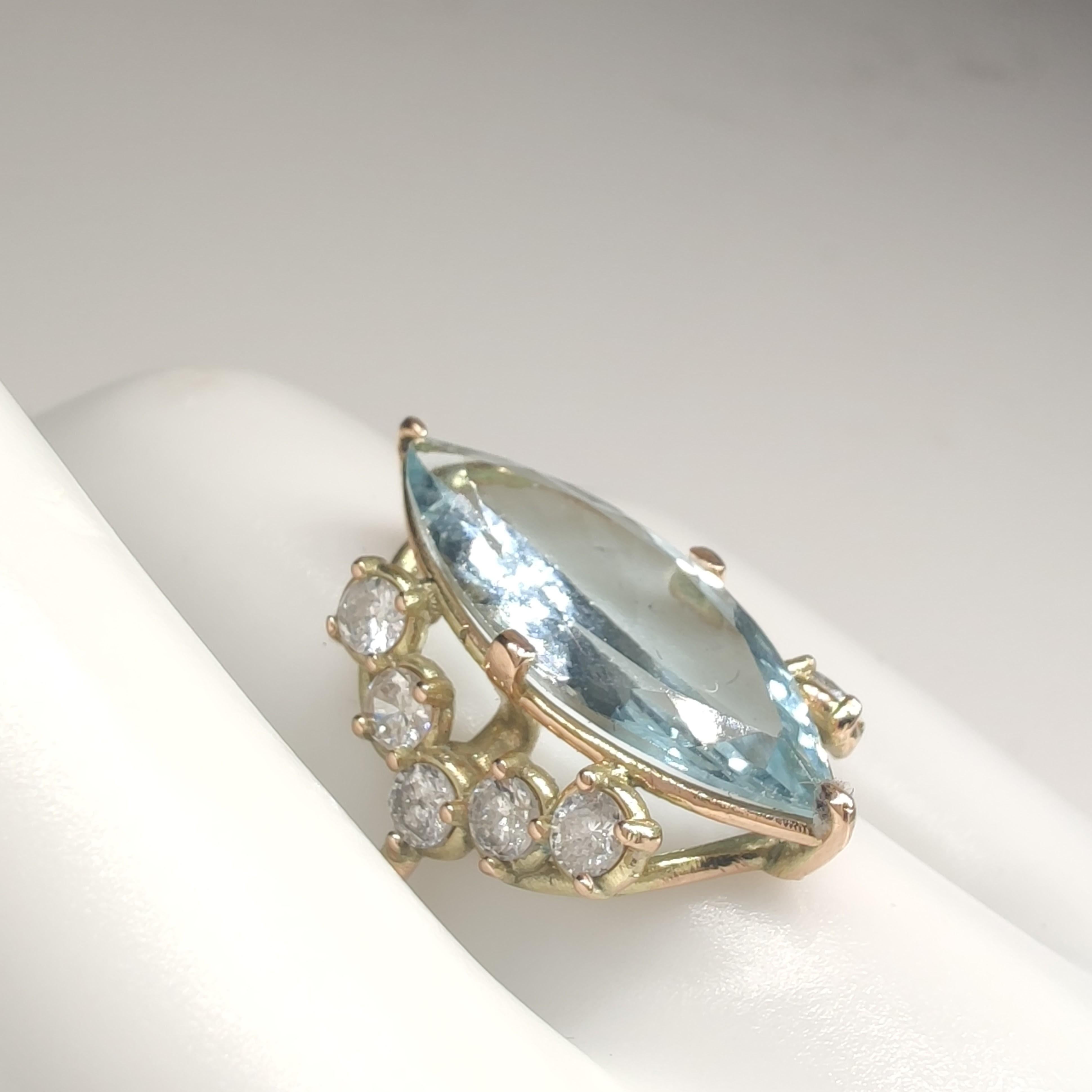 3.60ct Natural Aquamarine - Diamond Ring, Marquise Cut, 14K Gold, IGE Certified For Sale 2