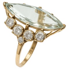 Anello con acquamarina naturale e diamante da 3,60 carati, taglio marquise, oro 14K, certificato IGE